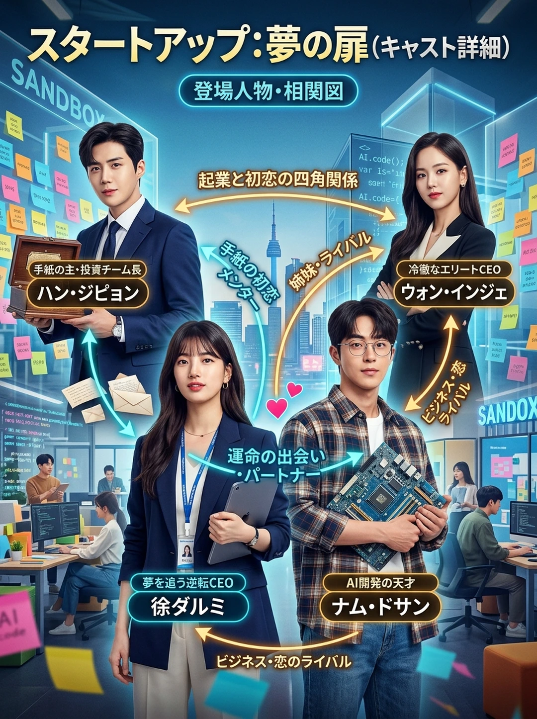 『スタートアップ: 夢の扉』人物相関図・関係性完全マップ